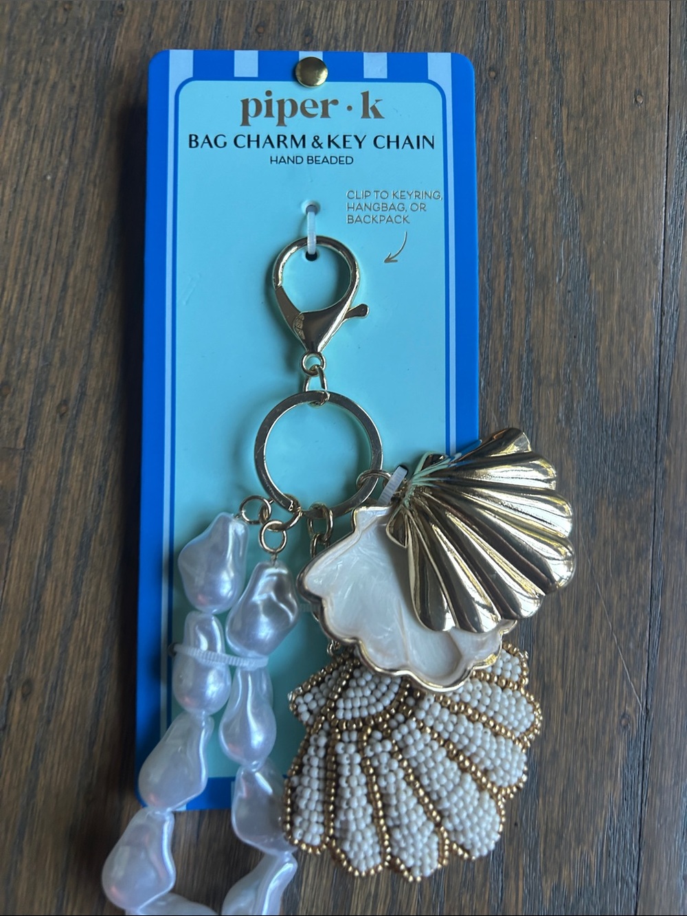 Piper K Gold and Pearl Shell Bag Charm & Key Chain